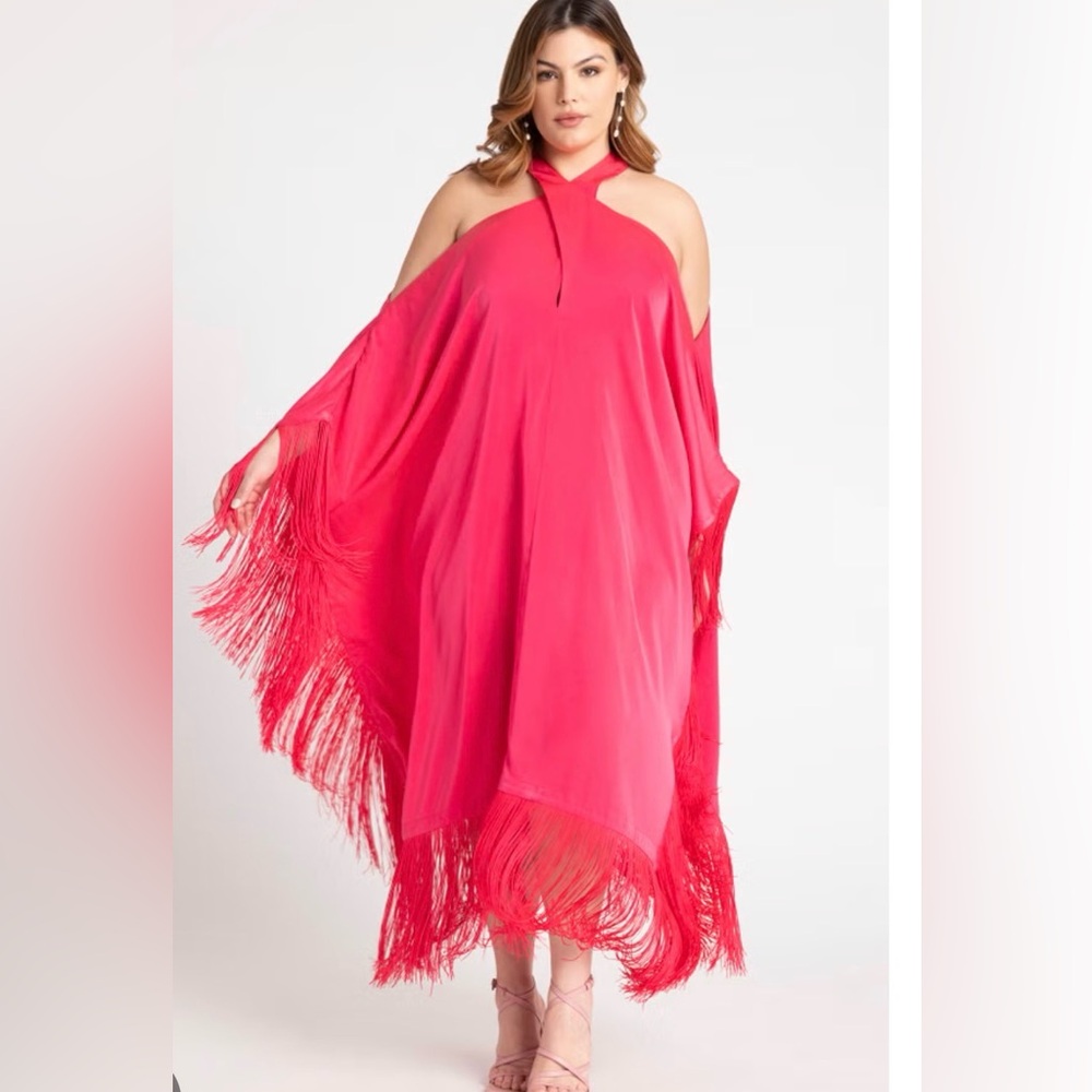 NWT Eloquii Women's Plus Size Fringe Formal Caftan Dress in Pink